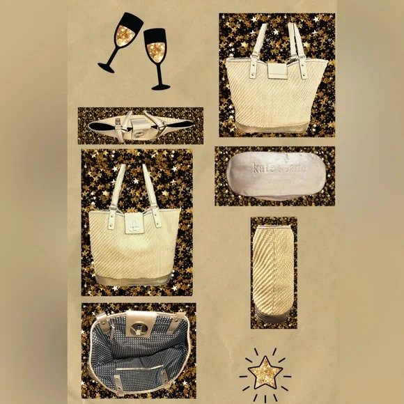 Kate Spade Gold Leather Turn Lock Straw Bag Nice Preowned Cond Very Good Size - Picture 4 of 14